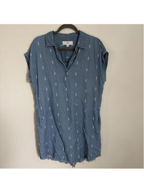 Thread & Supply Chambray Tencel Shirt Dress Womens M Blue Ikat Boho Tunic Lounge